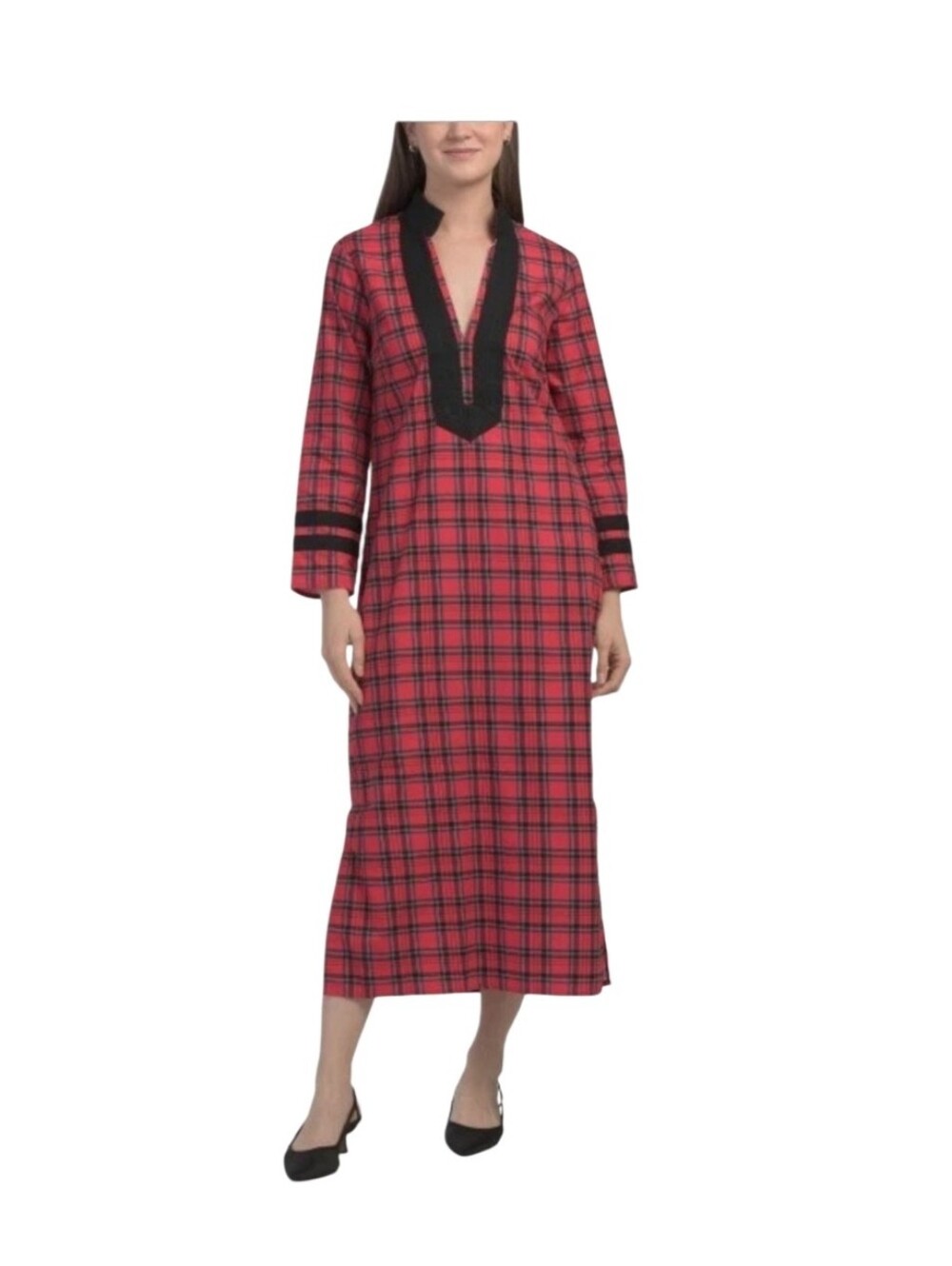 Sail To Sable Red Black Plaid Caftan Dress NWT Size XS - Picture 7 of 16